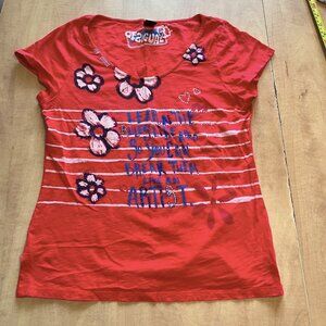 2$ ADD-ON - Desigual Red Artistic Floral Tee *read